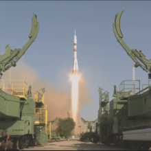 Lancement de Mini-EUSO depuis le cosmodrôme de Baïkonour à bord d'une fusée Soyouz Sources : POCKOCMOC